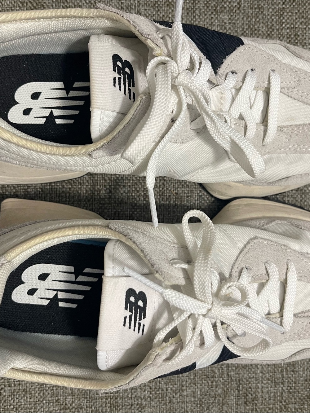 New Balance Men’s White Sneakers with Navy Accents